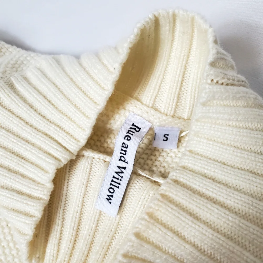 Anthropologie Rue and Willow Cream, Periwinkle Striped Mockneck Cashmere Sweater - Picture 8 of 10